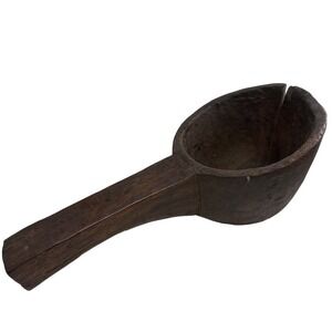 Large Antique Primitive Wooden Handled Bowl Ladle Hand Carved‎ Folk Art